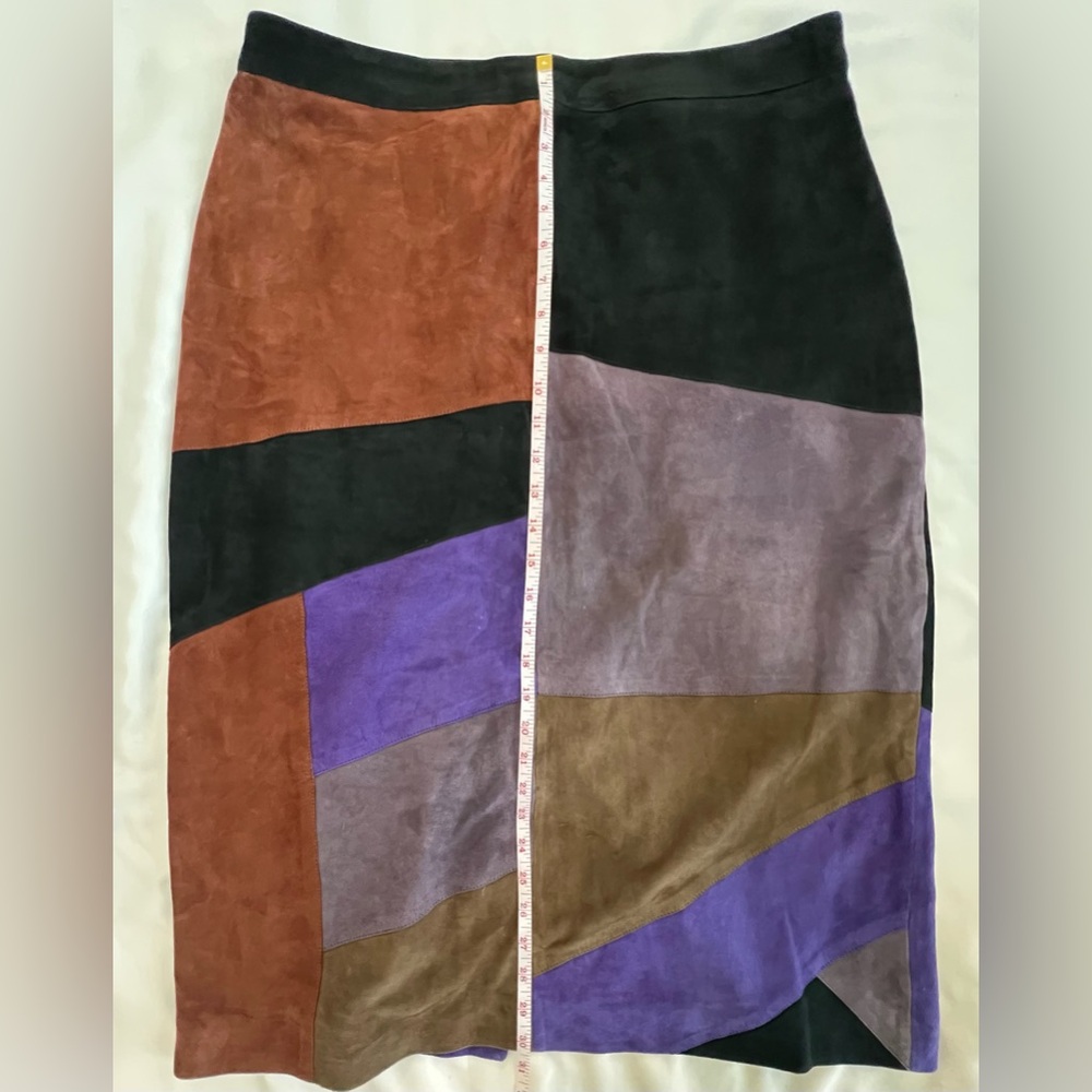 Sezane Colorblock Suede Midi Skirt in Brown, Green, Purple - Picture 4 of 10